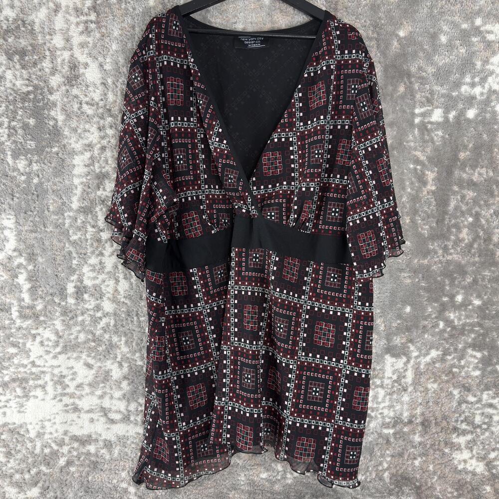 New‎ York City Design Co Plus Size 24 Geometric Knee Length Shift Dress V Neck